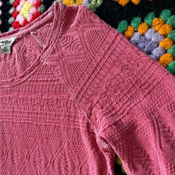 Y2K Top Lace Blouse Lucky Brand M Top Long Sleeve Tee Shirt Coral Pink - Picture 9 of 12